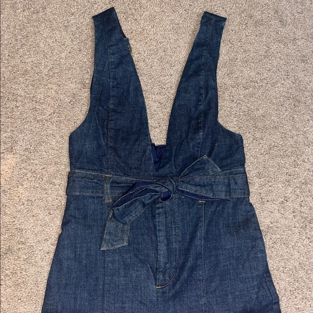 Anthropologie Pilcro & The Letterpress Denim Overall Bib Jumpsuit‎ Plunging V 2